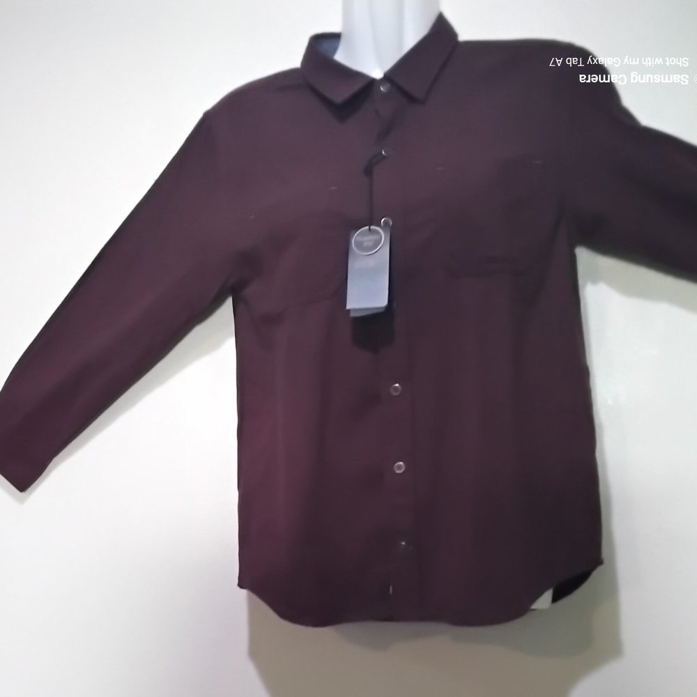pd & c Classic Fit Craftsmanship Long Sleeve Burgundy Heather Blouse NWT S. 10